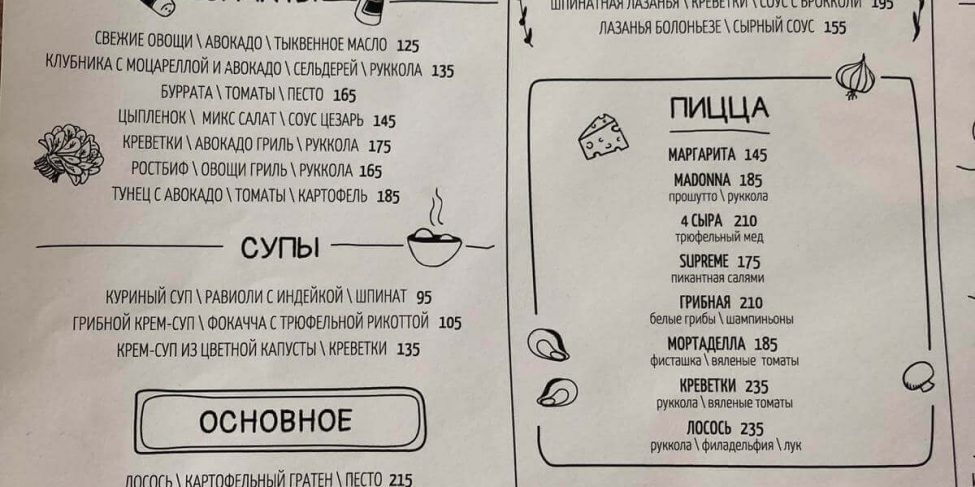 Оснащение кухни пиццерии, бара и ресторана профессиональным оборудованием от PROFITEX. Пиццерия Big Mama, Украина, Днепр. На фото меню пиццерии.